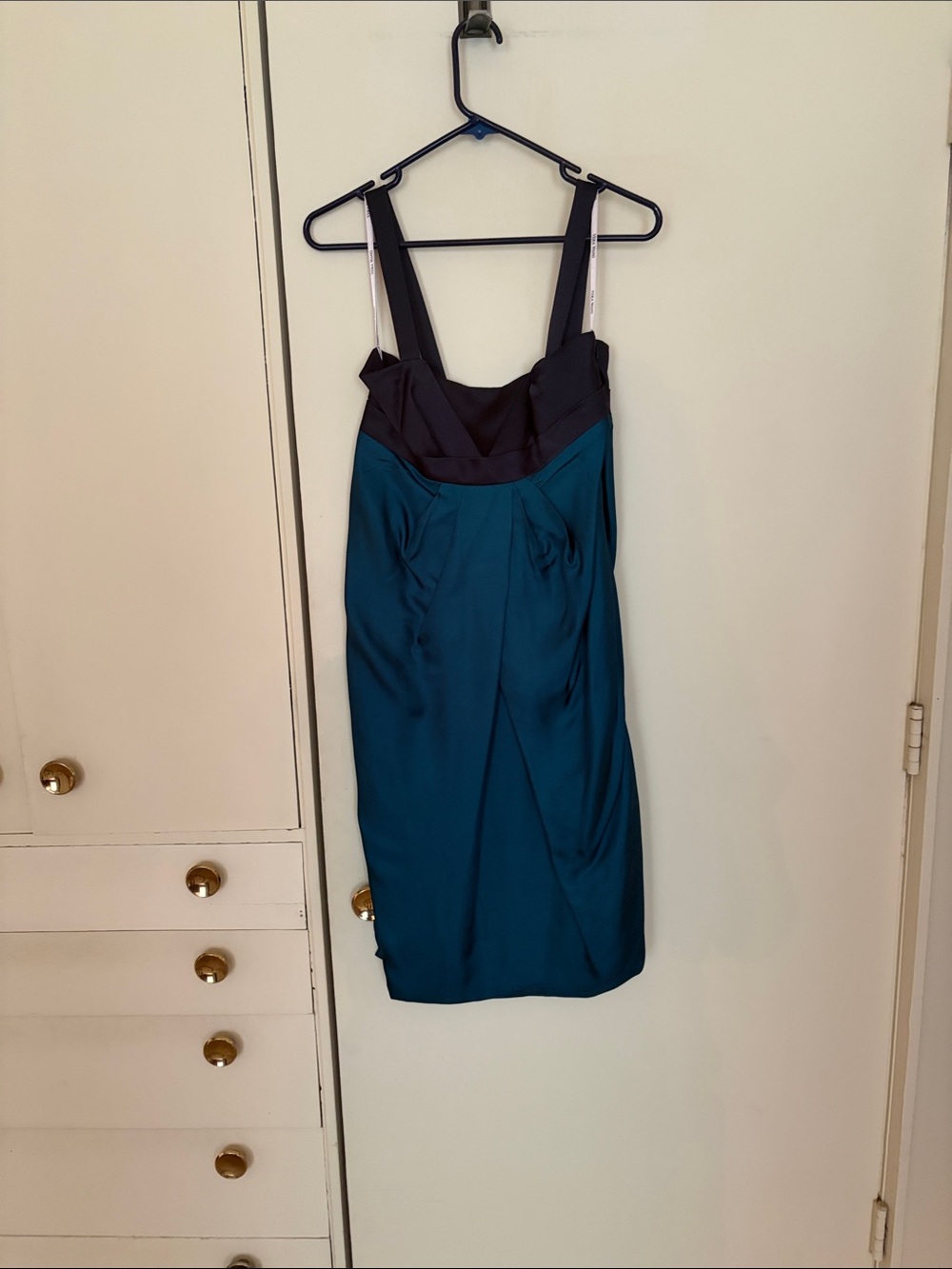 Vera Wang Teal Midi Dress with Black Accented Bodice